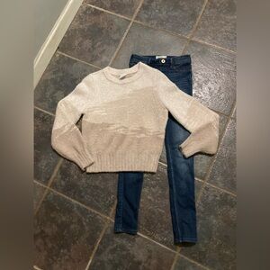 Abercrombie Kids Cream Sweater and Jeans Outfit Size 11/12